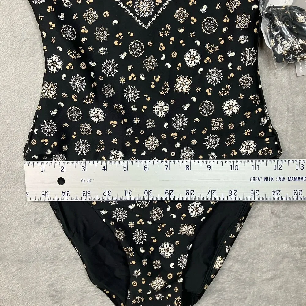 J.Crew Classic Sculpt Gemma One Piece Swimsuit 4 Black Bandana Convertible CS577